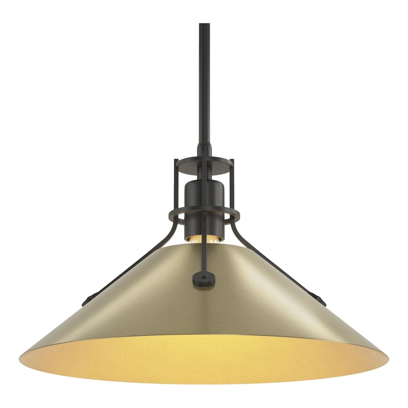Henry Medium Steel Shade Pendant Black Modern Brass