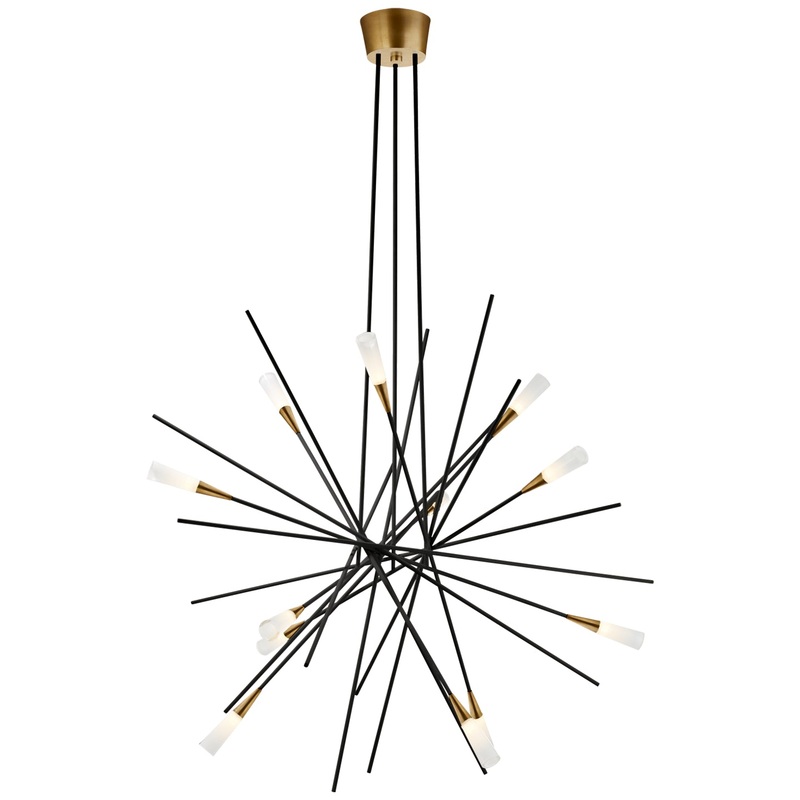 LED Chandelier from the Stellar Collection in Matte Black And Antique Brass Finish by Visual Comfort Signature