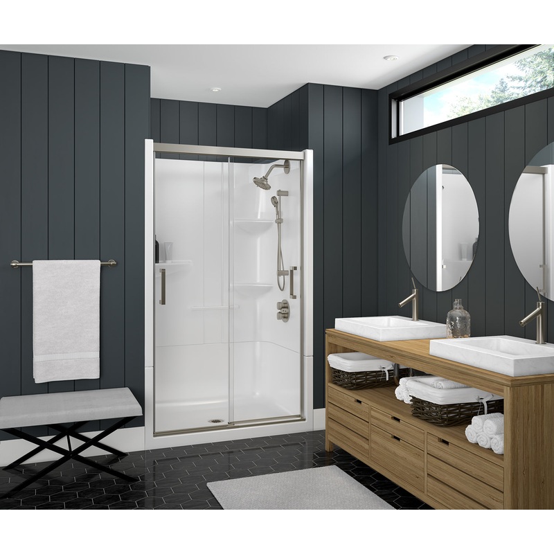 MAAX 138520-900-305-000 Incognito 74 39-42 x 74 in. 8mm Bypass Shower Door for Alcove Installation with Clear glass in Brushed Nickel