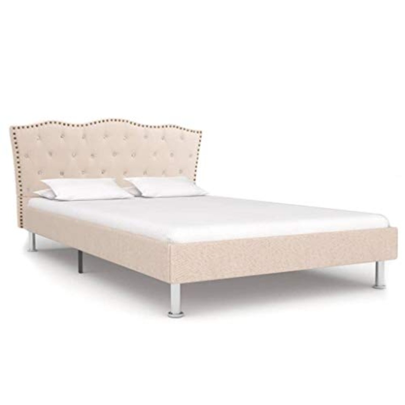vidaXL Giroletto Classico Imbottito Sobrio Elegante con Testata in MDF Telaio in Legno Pioppo Struttura Letto Beige in Tessuto 120×200 cm