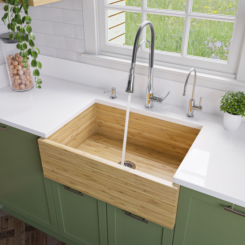 ALFI brand AB3021 30″ Single Bowl Bamboo Kitchen Farm Sink