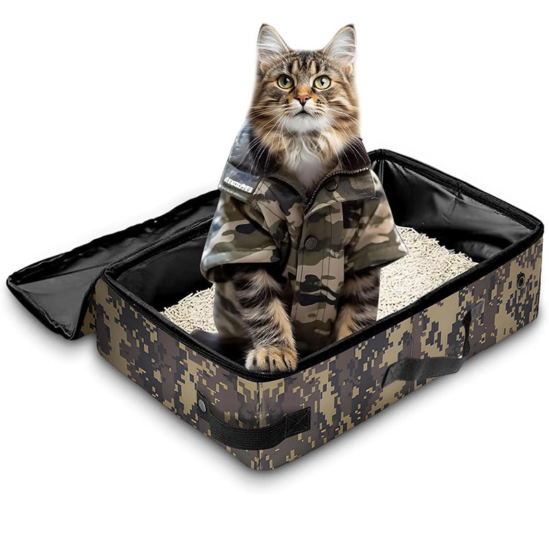 Camouflage Portable Foldable Cat Litter Box – Waterproof Travel Litter Pan for Cats