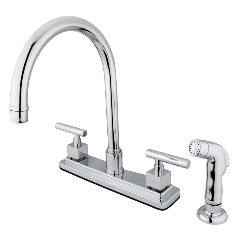 Claremont KS8791CQL Two-Handle 4-Hole Deck Mount 8″ Centerset Kitchen Faucet with Side Sprayer, Polished Chrome