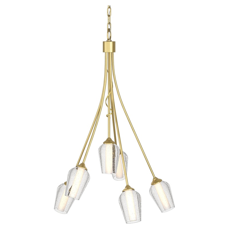 Flora 6-Arm Chandelier Modern Brass Seeded Glass with Opal Diffuser (ZS)