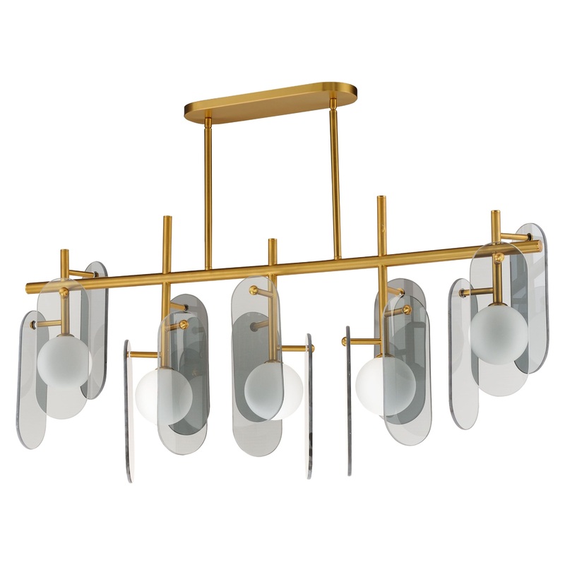 Megalith 5-Light Linear LED Pendant Natural Aged Brass Mirror Smoke Glass