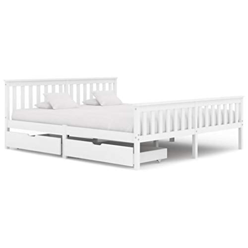 SKM Giroletto con 2 Cassetti Bianco in Massello di Pino 180×200 cm (37.4kg) Bianco-0428