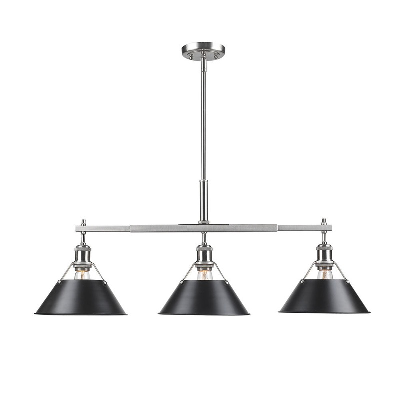 Three Light Linear Pendant from the Orwell Collection in Pewter Finish by Golden