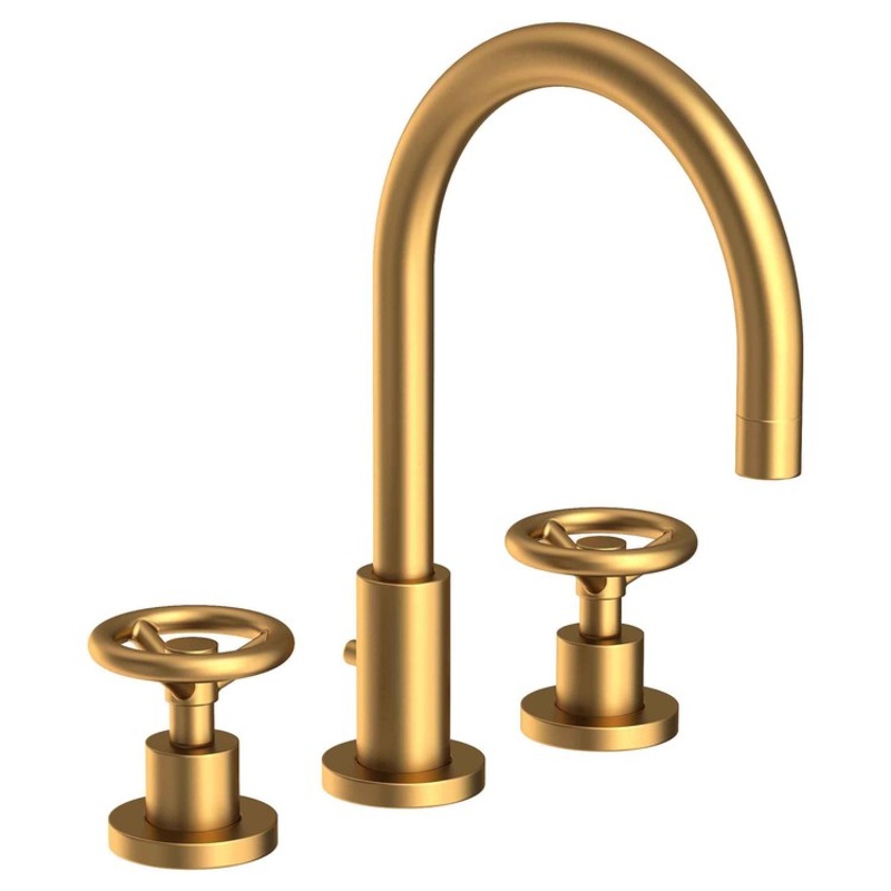 Lavatory Faucet Slater Widespread 8 to 20 Inch Spread 2 Wheel Satin Bronze PVD 1.2 Gallons per Minute Brass Spout Height 6 Inch