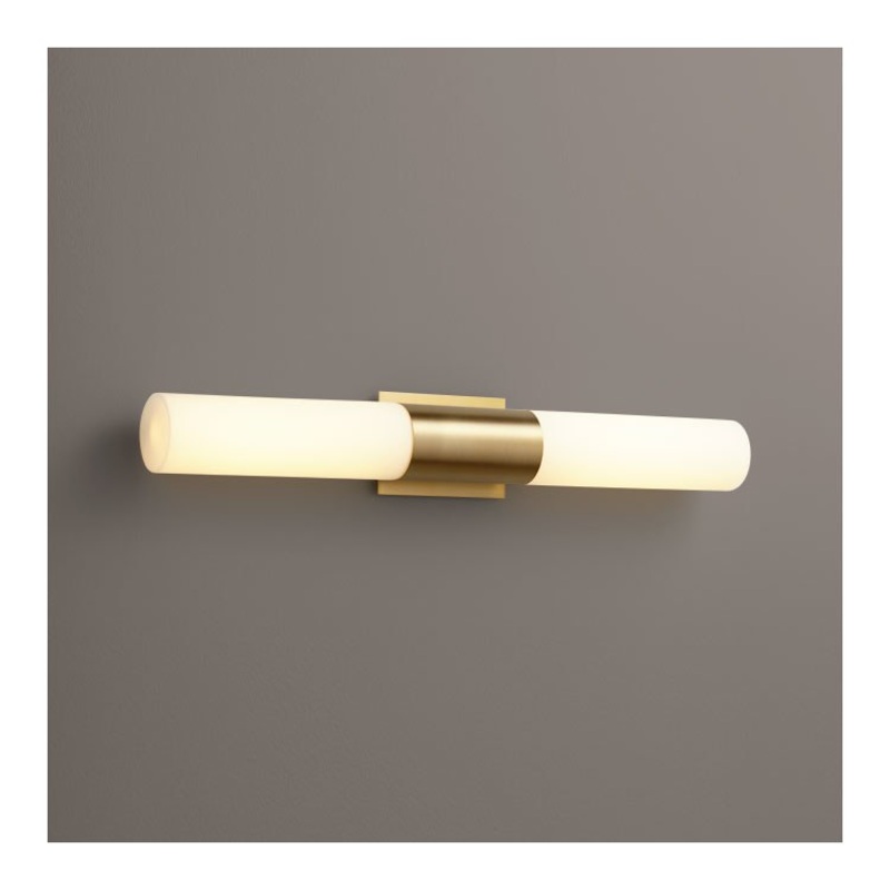 Magnum Two-Light Bathroom Vanity Fixture with Glass Shades – Aged Brass