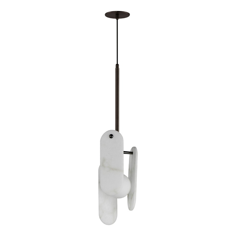 Megalith Cord Hung LED Pendant Brushed Bronze White Alabaster