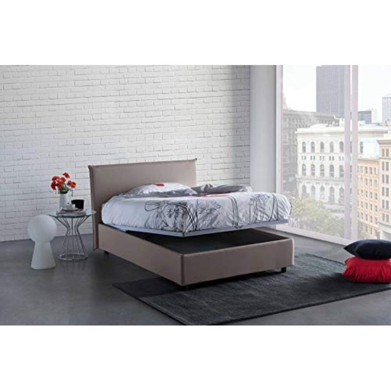 Talamo Italia Letto contenitore Una piazza e mezza Anna, Made in Italy, Letto con rivestimento in tessuto, Apertura frontale, con materasso cm 120×190 incluso, Tortora