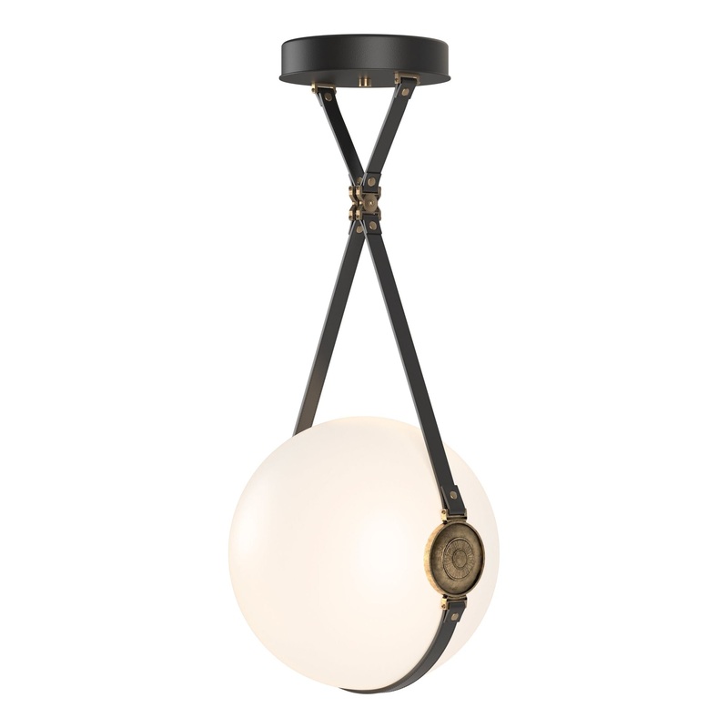 Derby Large LED Pendant Black Antique Brass with Black Leather Non-Branded Plate
