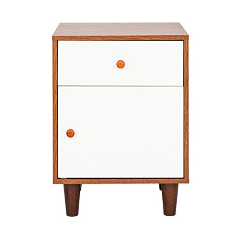 LICHUAN Tavolino Comodino Semplice Comodino Un Cassetto Una Porta Armadietto Colore Noce e Bianco Fine Tavolo Facile Montaggio
