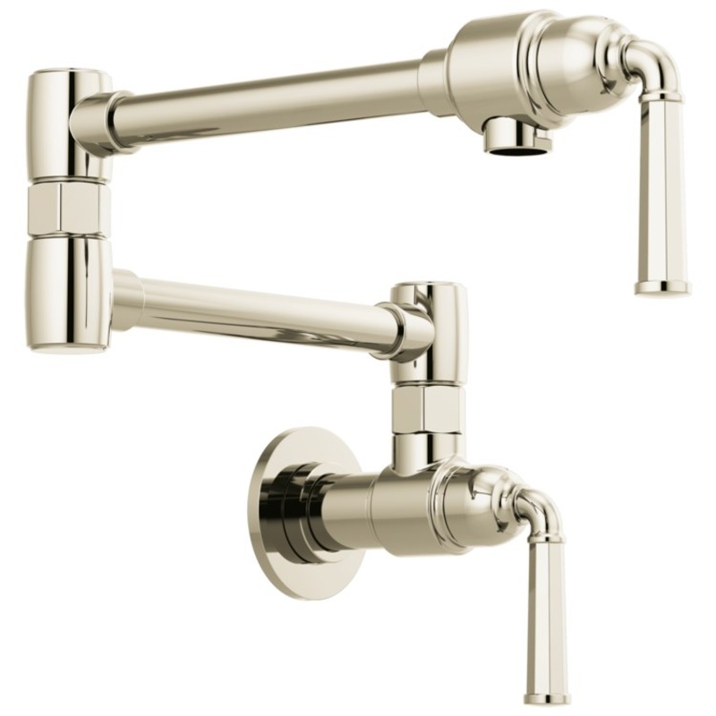 Pot Filler Rook Wall Mount Cold Water Only 2 Lever ADA Brilliance Polished Nickel Dual Jointed Swivel 4.0 Gallons per Minute
