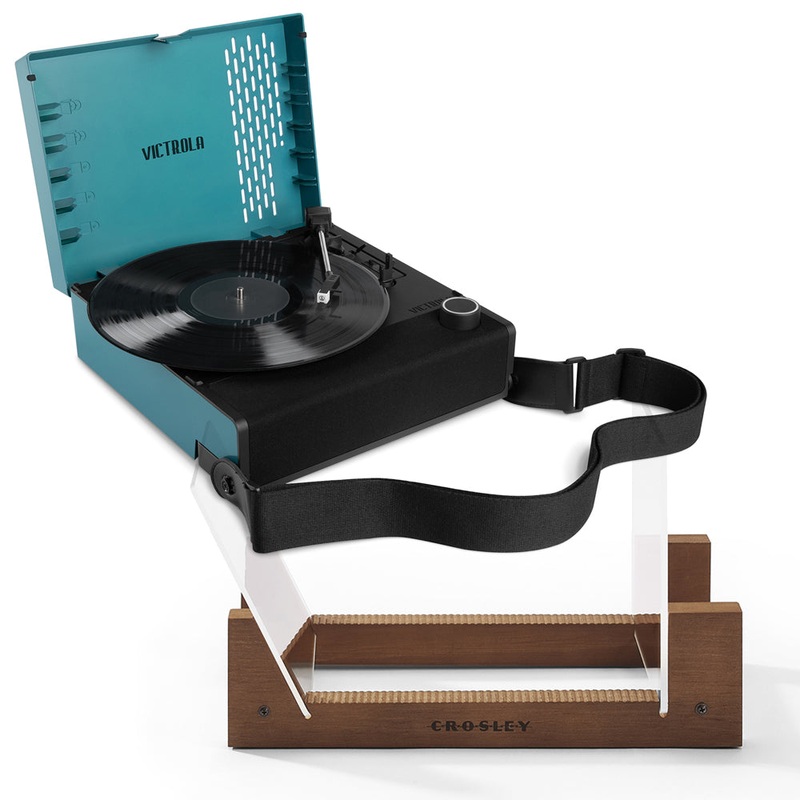 Victrola Revolution Go Turntable – Blue + Bundled Crosley Record Storage Display Stand
