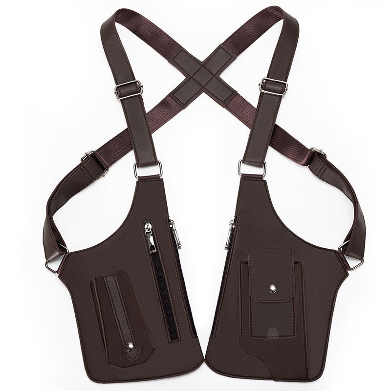 Brown Tactical Underarm Shoulder Holster Bag – Anti-Theft Double Pouch Vest Pack for Men