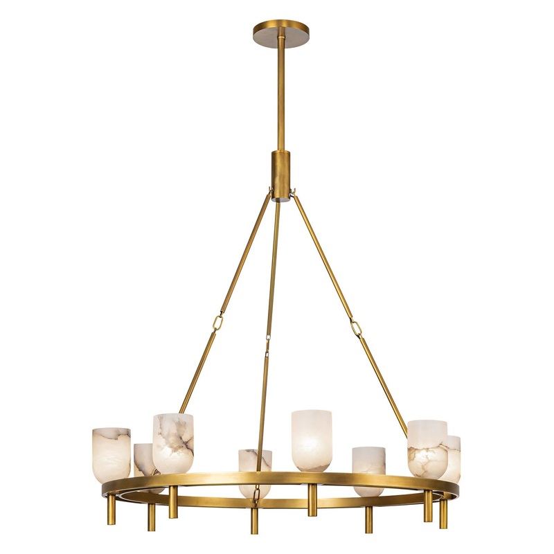 Eight Light Chandelier from the Lucian Collection in Vintage Brass/Alabaster Finish by Alora