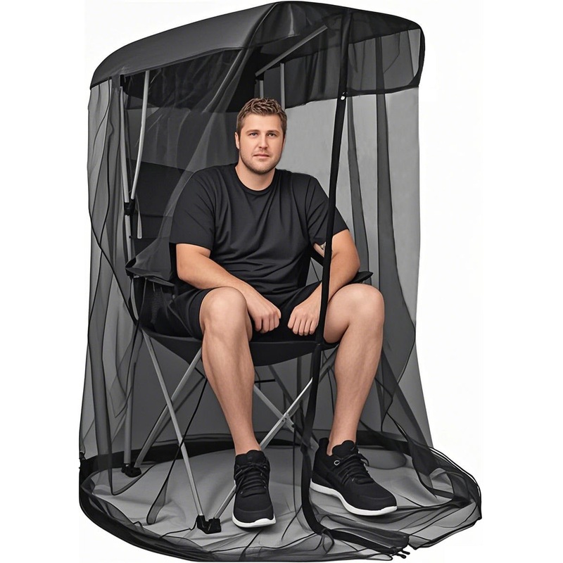 Portable Outdoor Chair Cover with Mosquito Net & Sun Canopy – UV & Water-Resistant Shelter for Camping & Fishing(black 185*125*205CM)