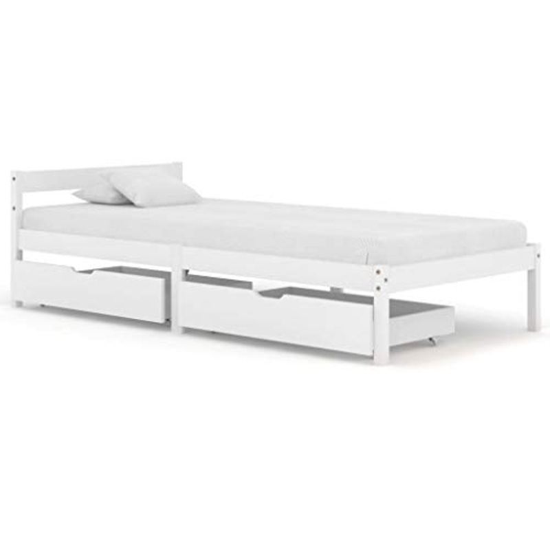 SKM Giroletto con 2 Cassetti Bianco in Massello di Pino 100×200 cm (24.01kg)