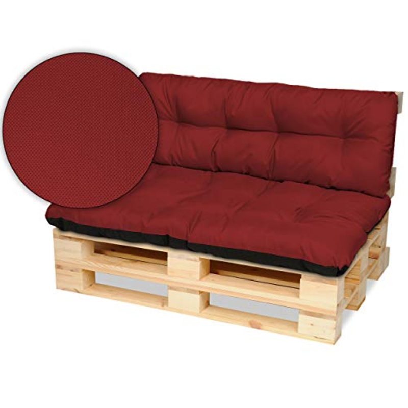 SuperKissen24. Cuscino per Bancale Divano Pallet 120×80 cm con Schienale 120×38 cm Seduta Impermeabile e Comodo per Divanetti da Esterno – Rosso Scuro