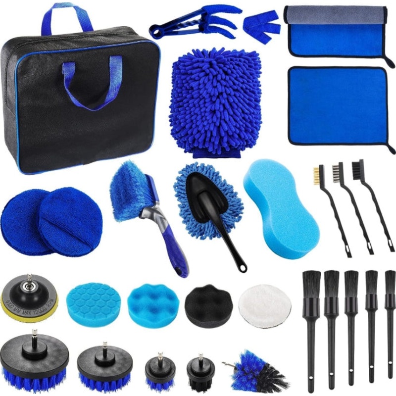 29-Piece set Ultimate Car Detailing Kit – Drill Brush & Polishing Pad Set for Car Interior, Wheels, and Exterior Cleaning