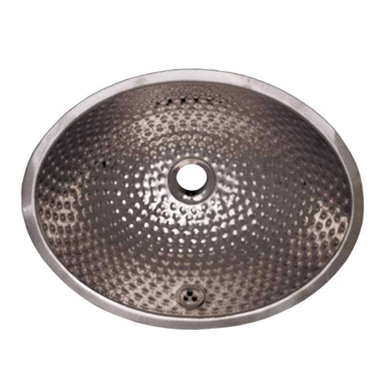 Decorative Oval Ball Pein Hammered Textured Undermount Basin with Overflow and a 1 1/4″ Center Drain