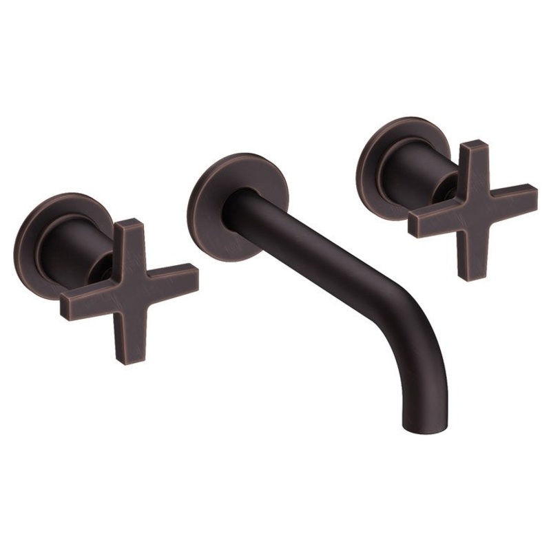 Lavatory Faucet Dorrance Wall Mount 8 Inch Spread 2 Cross ADA Watersense Venetian Bronze 1.2 Gallons Per Minute Brass Less Drain Spout Reach 7-1/9 Inch