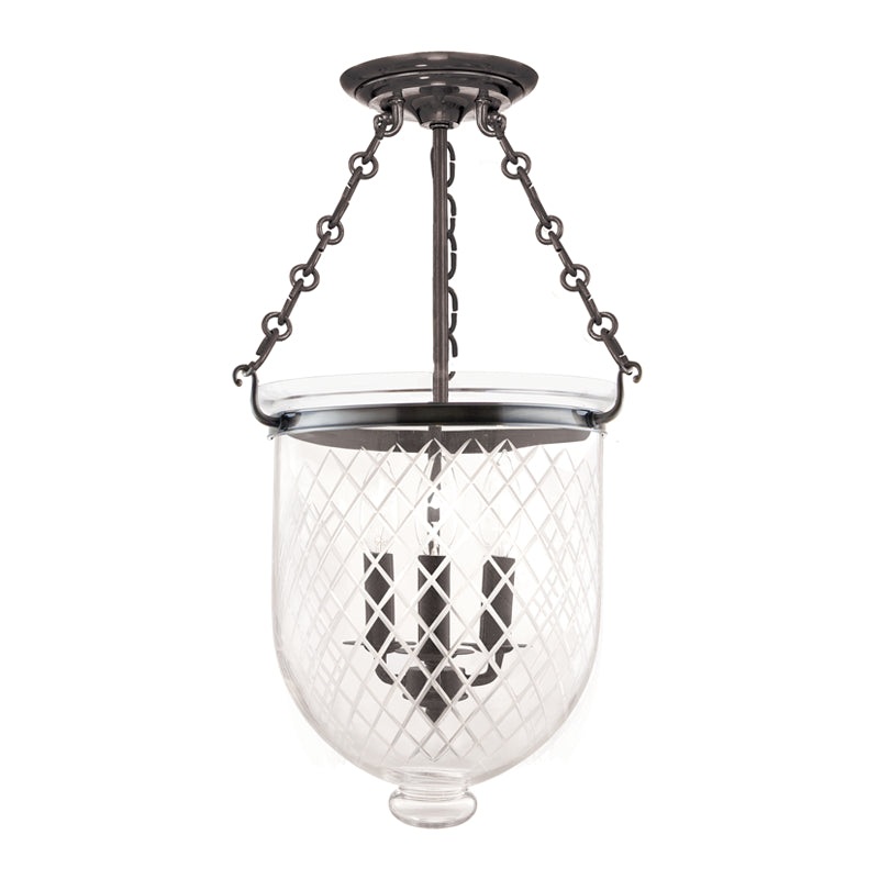 Three Light Semi Flush Mount from the Hampton Collection in Historic Nickel Finish by Hudson Valley