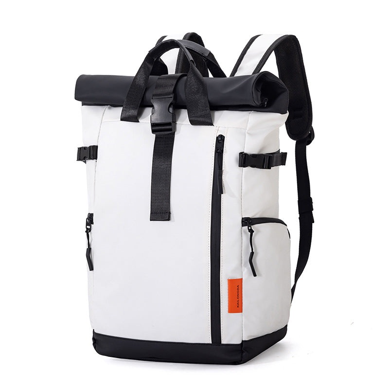 White Urban Explorer Roll-Top Backpack – Water-Resistant Large Capacity Bag for Travel, Work & Laptop