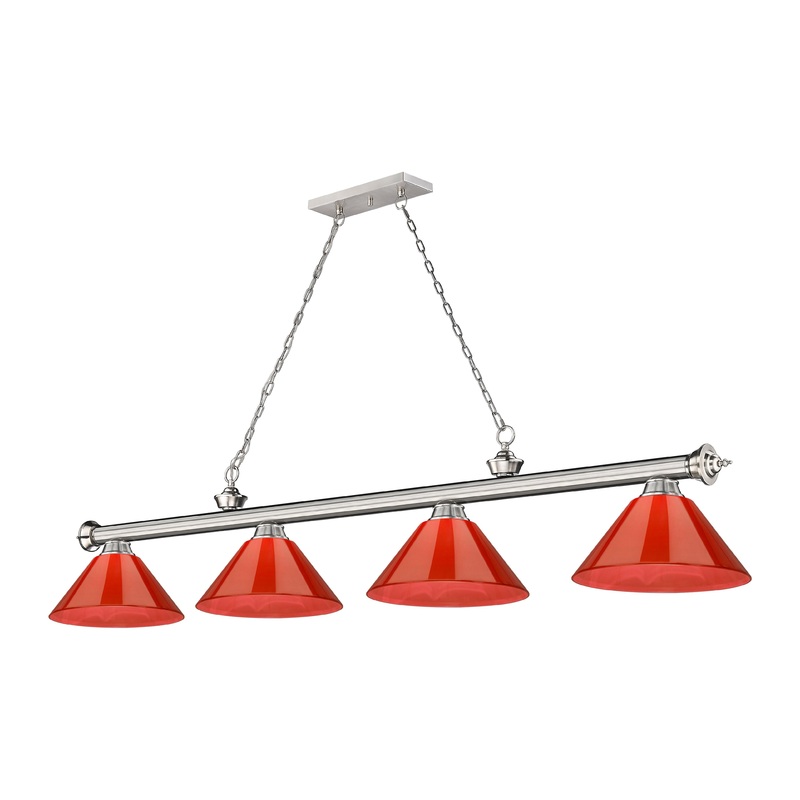 Cordon 4-Light Billiard Brushed Nickel Cone Red Plastic
