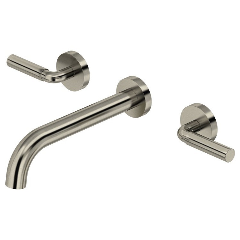 Lavatory Faucet Riu Widespread 8 Inch Spread 3 Lever ADA Watersense Brushed Nickel 1.2 Gallons per Minute Wall Mount Less Drain 3 Hole