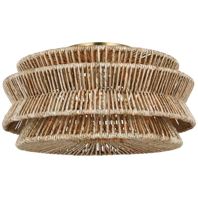 LED Semi-Flush Mount from the Antigua Collection in Antique-Burnished Brass And Natural Abaca Finish by Visual Comfort Signature