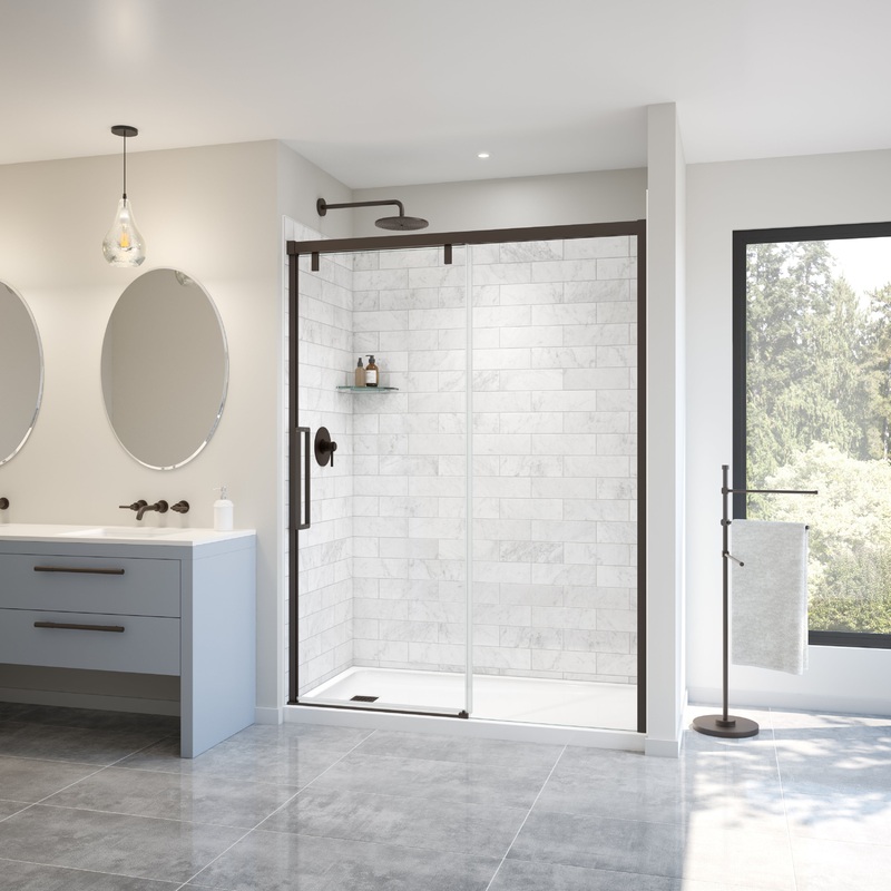 MAAX 135324-900-173-000 Uptown 56-59 x 76 in. 8 mm Sliding Shower Door for Alcove Installation with Clear glass in Dark Bronze