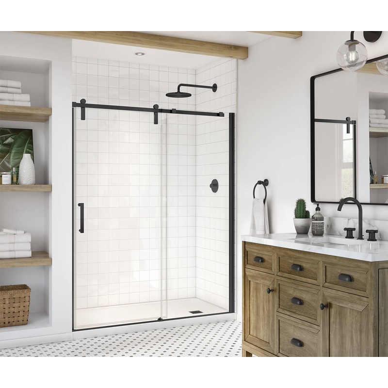 MAAX 137681-900-340-000 Outback 55  – 58  x 70  in. 8mm Sliding Shower Door for Alcove Installation with Clear glass in Matte Black