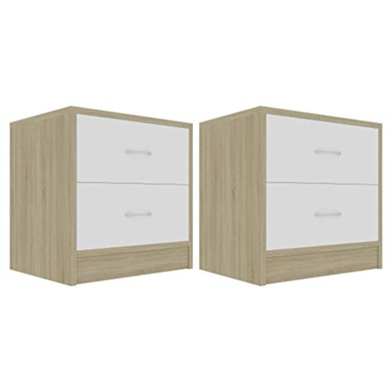 SKM – Tavolini da comodino, 2 pezzi, 40 x 30 x 40 cm, colore: Bianco e quercia Sonoma