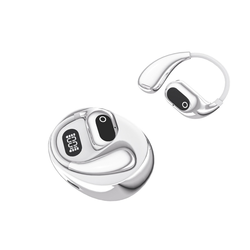 AI Smart Translation Earbuds – Open-Ear TWS Bluetooth Headphones with 144 Language Support & LED Display Case(White)