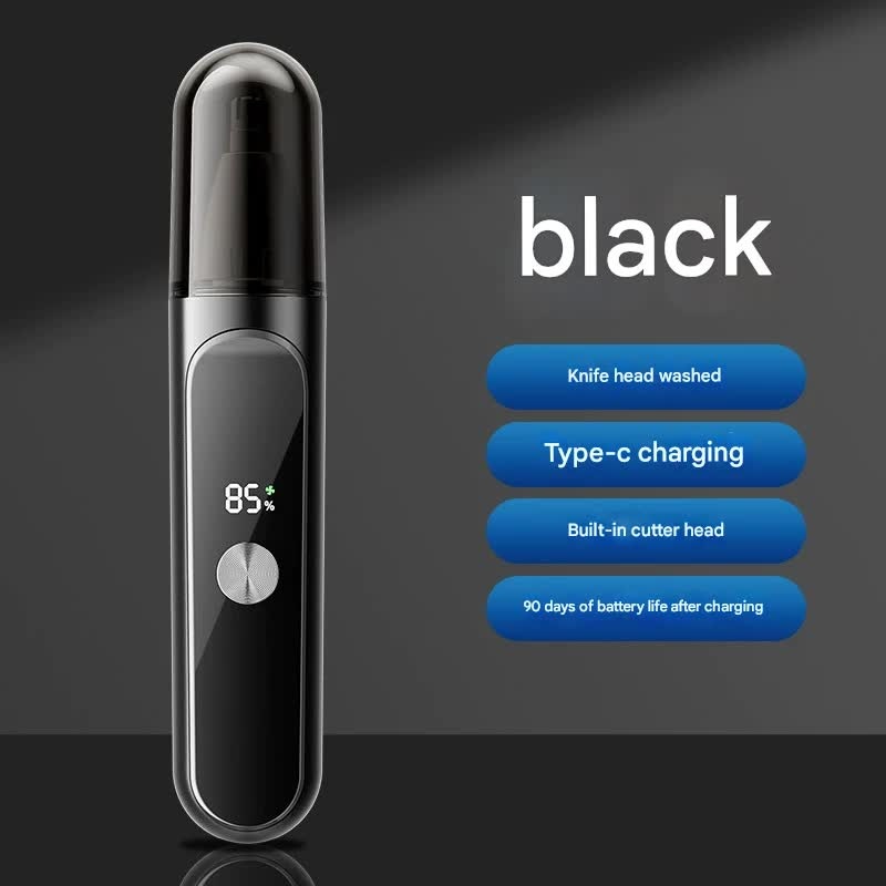 Electric Nose & Ear Hair Trimmer – USB-C Rechargeable, LED Display, Washable 360deg Head, Low Noise(black)