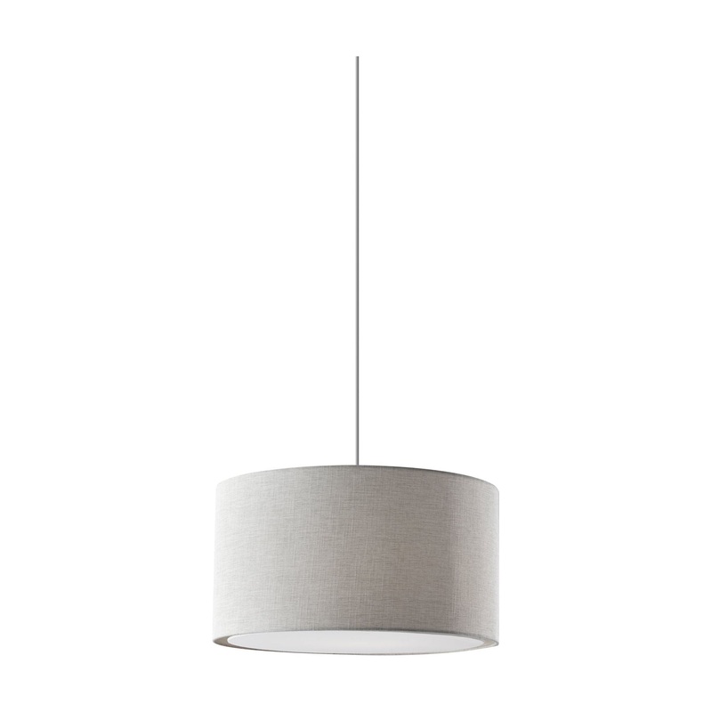 Harvest Large Drum Pendant Light Grey Textured Fabric