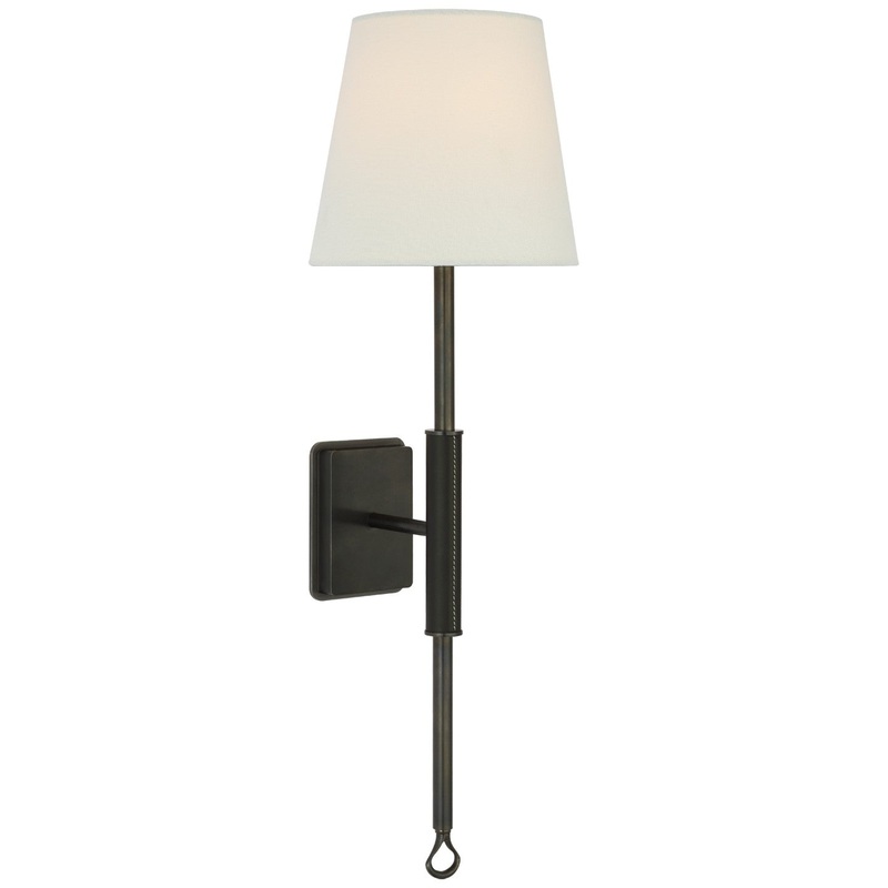 LED Wall Sconce from the Griffin Collection in Bronze And Chocolate Leather Finish by Visual Comfort Signature