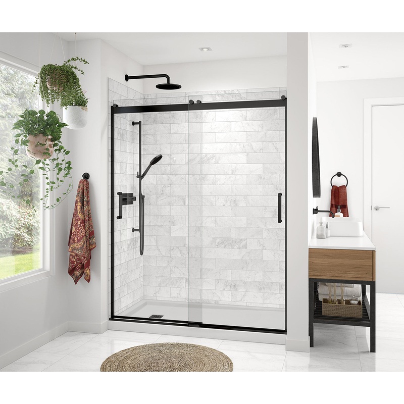MAAX 136694-900-340-000 Revelation Round 56-59 x 70 -73 in. 8mm Bypass Shower Door for Alcove Installation with Clear glass in Matte Black