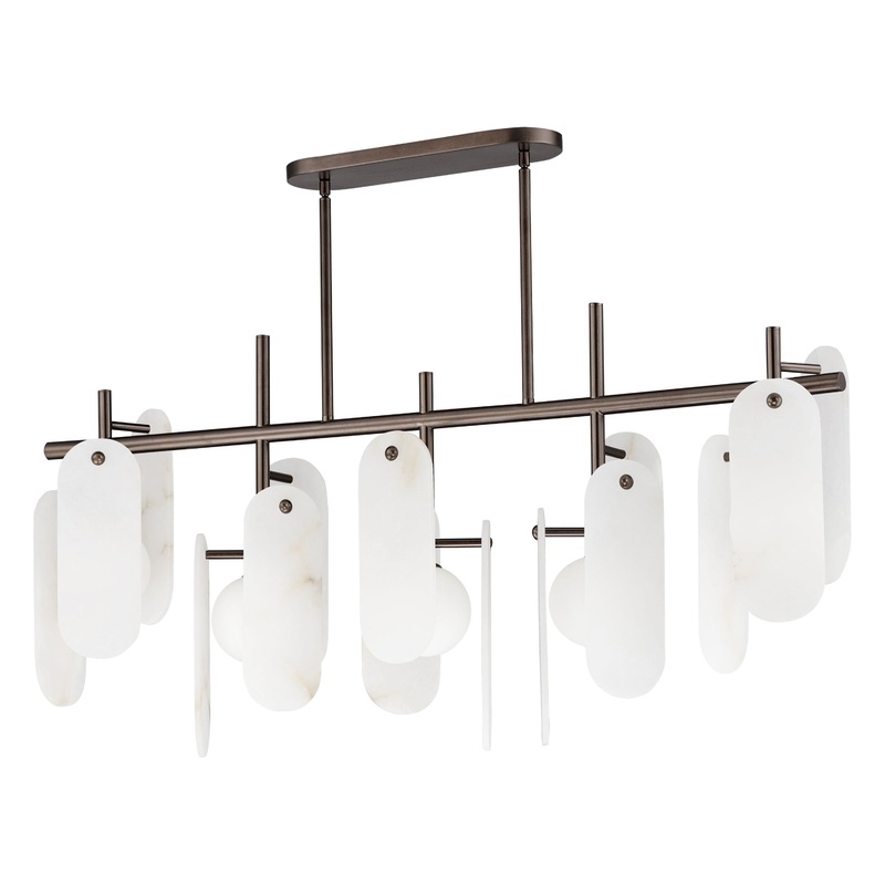 Megalith 5-Light Linear LED Pendant Brushed Bronze White Alabaster