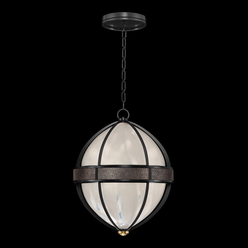 Mirage 18.75″W Round Pendant Black Iron/Brass/Pebble