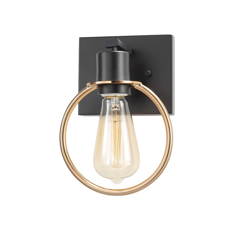 One Light Wall Sconce from the Volta Collection in Matte Black w/ Brass Finish by Justice Designs