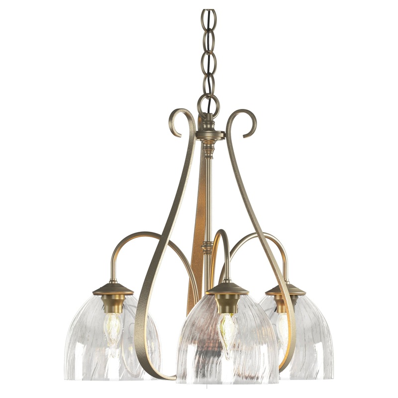 Sweeping Taper 3-Arm Chandelier Soft Gold Water Glass (LL)