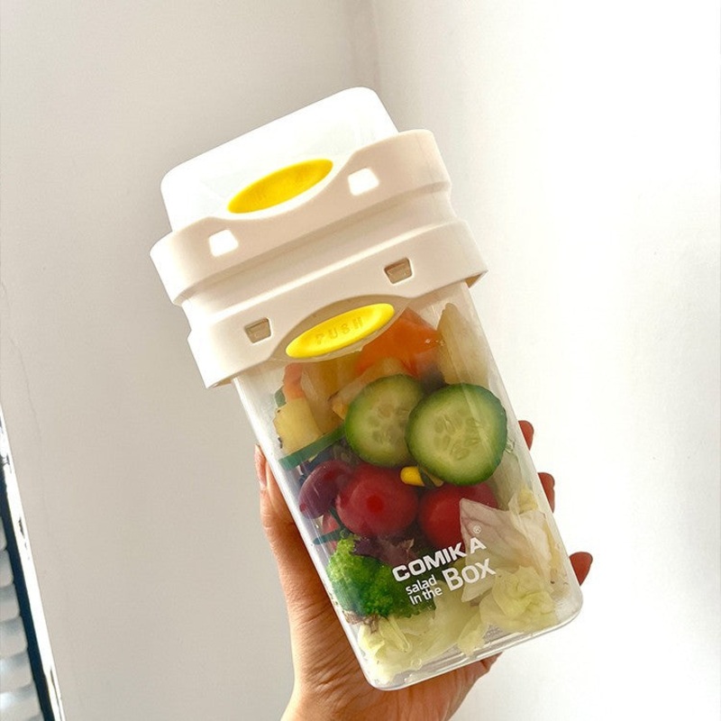 White Portable salad cup with ingredient compartment and fork and spoon – enjoy breakfast on the go