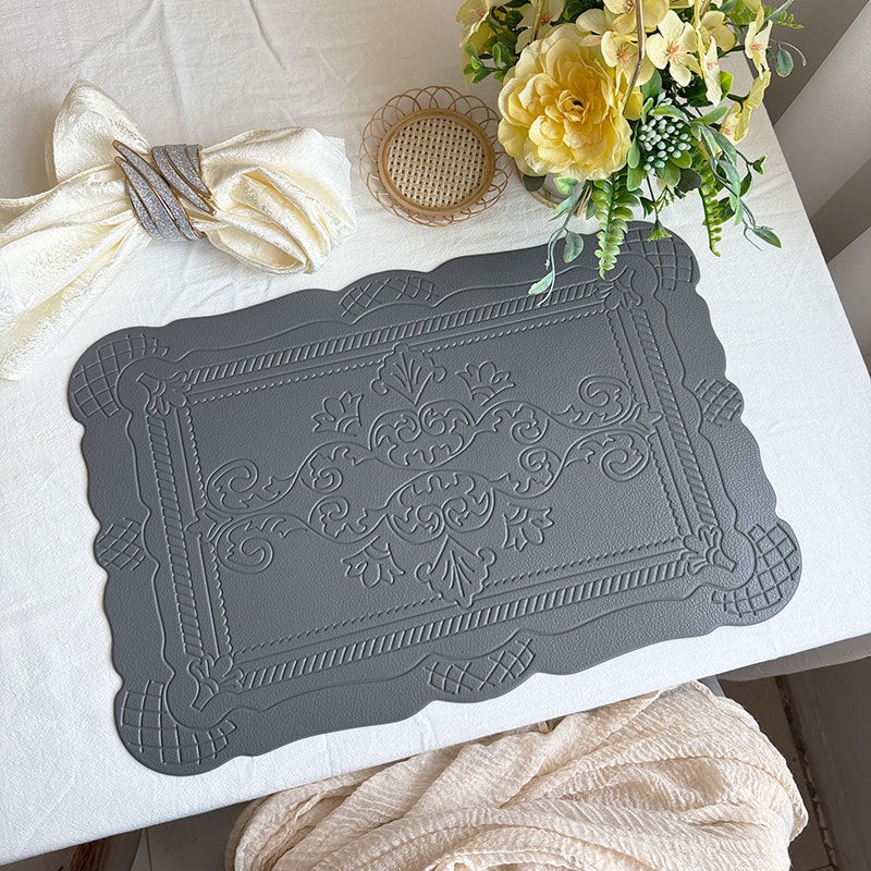4 pcs Decorative Faux Leather Placemats – Unique Shape, Beautiful Packaging (Dark gray)
