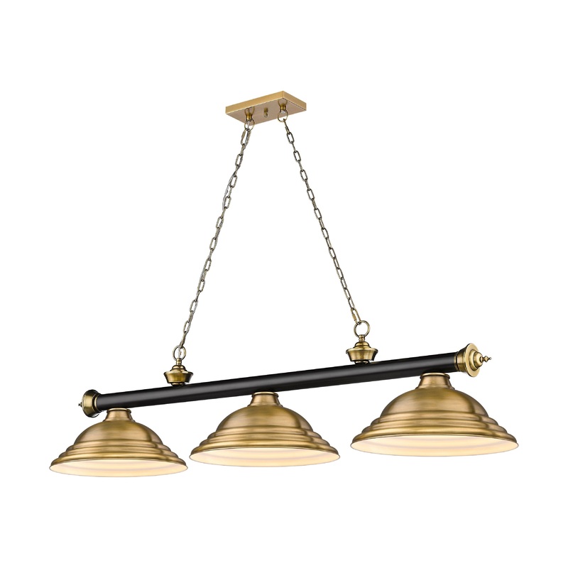 Cordon 3-Light Billiard Matte Black + Rubbed Brass Dome Rubbed Brass Steel