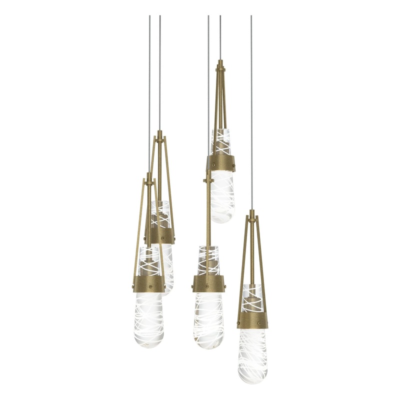 Link 5-Light Blown Glass Pendant Soft Gold Clear Glass with White Threading (YJ)