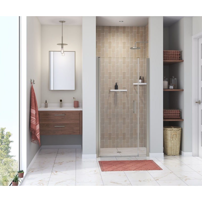 MAAX 138266-900-305-101 Manhattan 35-37 x 68 in. 6 mm Pivot Shower Door for Alcove Installation with Clear glass & Square Handle in Brushed Nickel