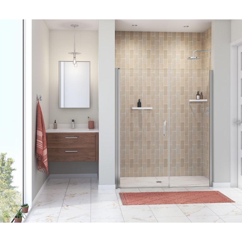 MAAX 138275-900-084-100 Manhattan 53-55 x 68 in. 6 mm Pivot Shower Door for Alcove Installation with Clear glass & Round Handle in Chrome